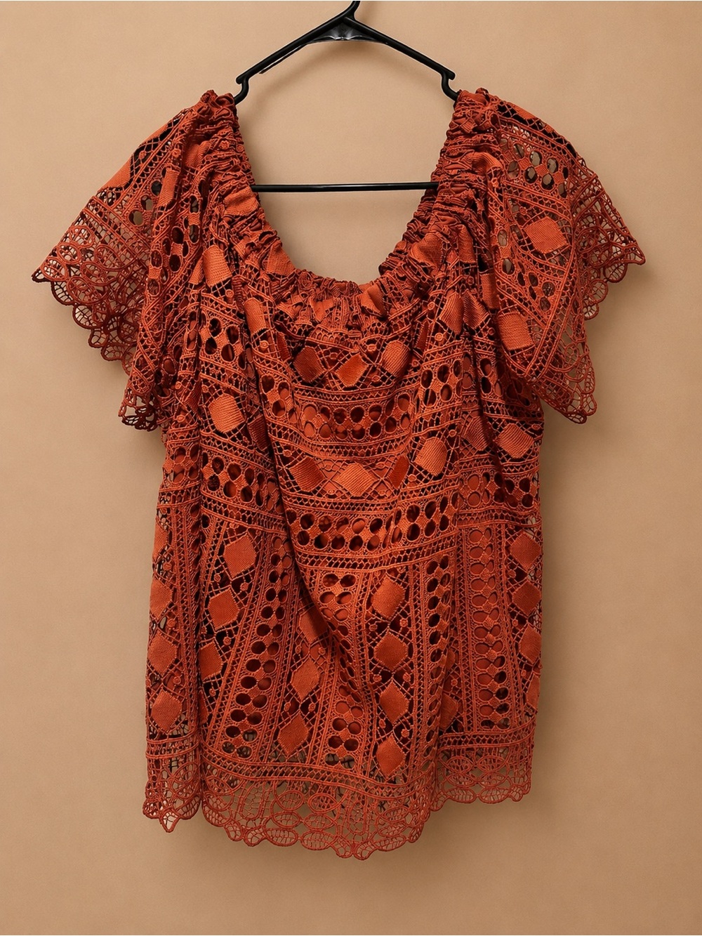Maurices Rust Orange Crochet Lace Peasant Top - Picture 1 of 2